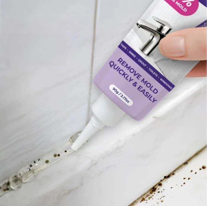 nuroclean-applying-gel-to-moldy-grout Applying NuroClean mold removal gel to moldy bathroom grout